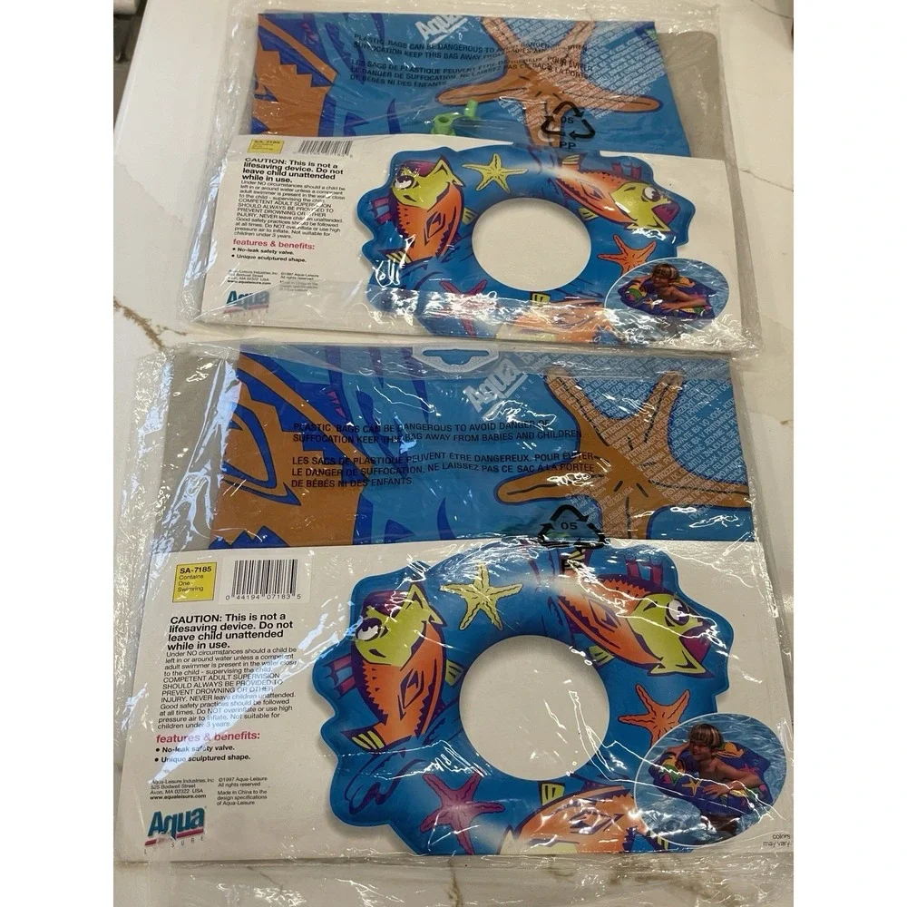 Lot of 2 Aqua Leisure Inflatable Swim Ring Float‎ Pool Water New Y2K 1990s Fish
